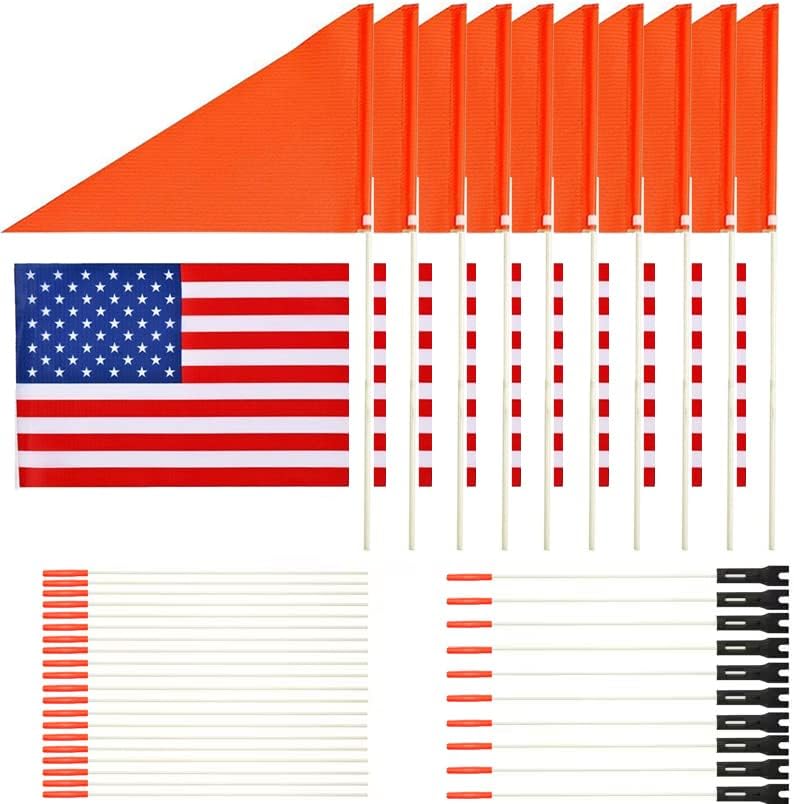 Uelfbaby 10Pcs Bike Safety Kit - USA Flag & Orange Safety Flag, Six Foot Heavy Duty Fiberglass Pole, Polyester, Full Color, Tear-Resistant, Waterproof - Image 1